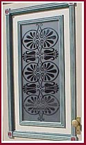 Etched glass in restored Victorian basement door