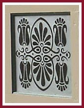 Garage door windows etched using Egress Stencils and supplies