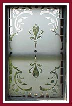 One of a pair of double windows etched with Egress Etch glass etching stencils and supplies