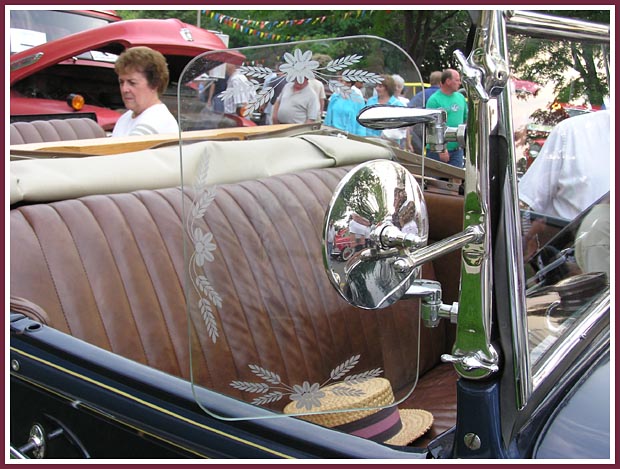 Beautiful wheat pattern etching on a Model A Ford windscreen.